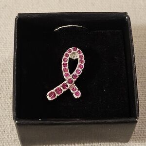 🐿 5/$25 🐿 AVON Silvertone Pink Rhinestone Breast Cancer Crusade Pin